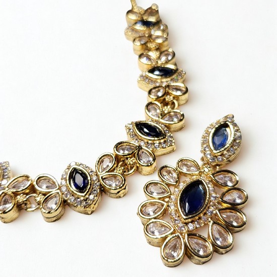 Royal Blue & Gold Kundan Style Necklace Set