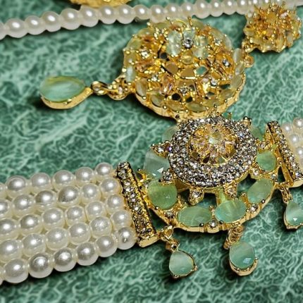 Grand Mint Green & Pearl Kundan Choker Set