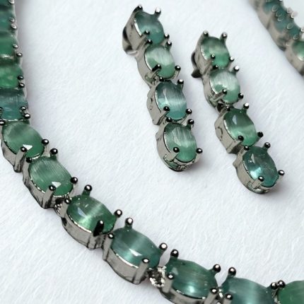 Green & Silver Pear Drop Necklace Set