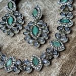 Mint Green & Silver Kundan Style Necklace Set