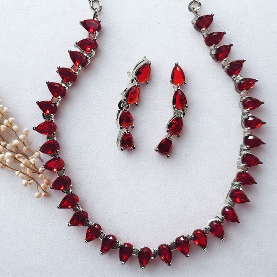 Red Teardrop CZ Necklace & Earring Set