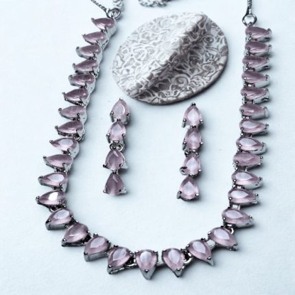 Pale Pink Teardrop Stone Necklace & Earring Set