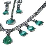 Green Cats Eye & CZ necklace set with Earrings & Maang Tikka