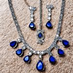 Royal Blue Teardrop & CZ Necklace, Earrings & Maang Tikka Set