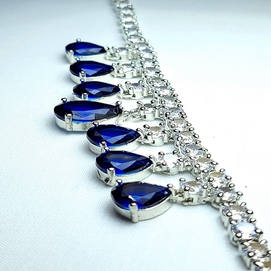 Royal Blue CZ Necklace, Earrings & Maang Tikka Set