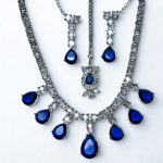 Royal Blue CZ Necklace set with Earrings & Maang Tikka